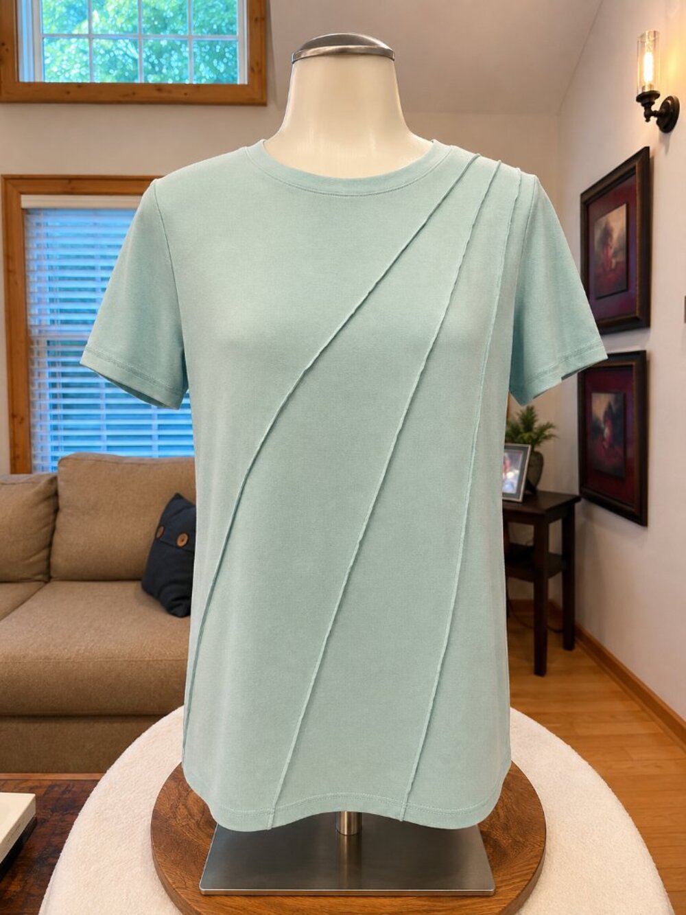 Automet Aqua Blue Seam Detail Short Sleeve Tee Size Small